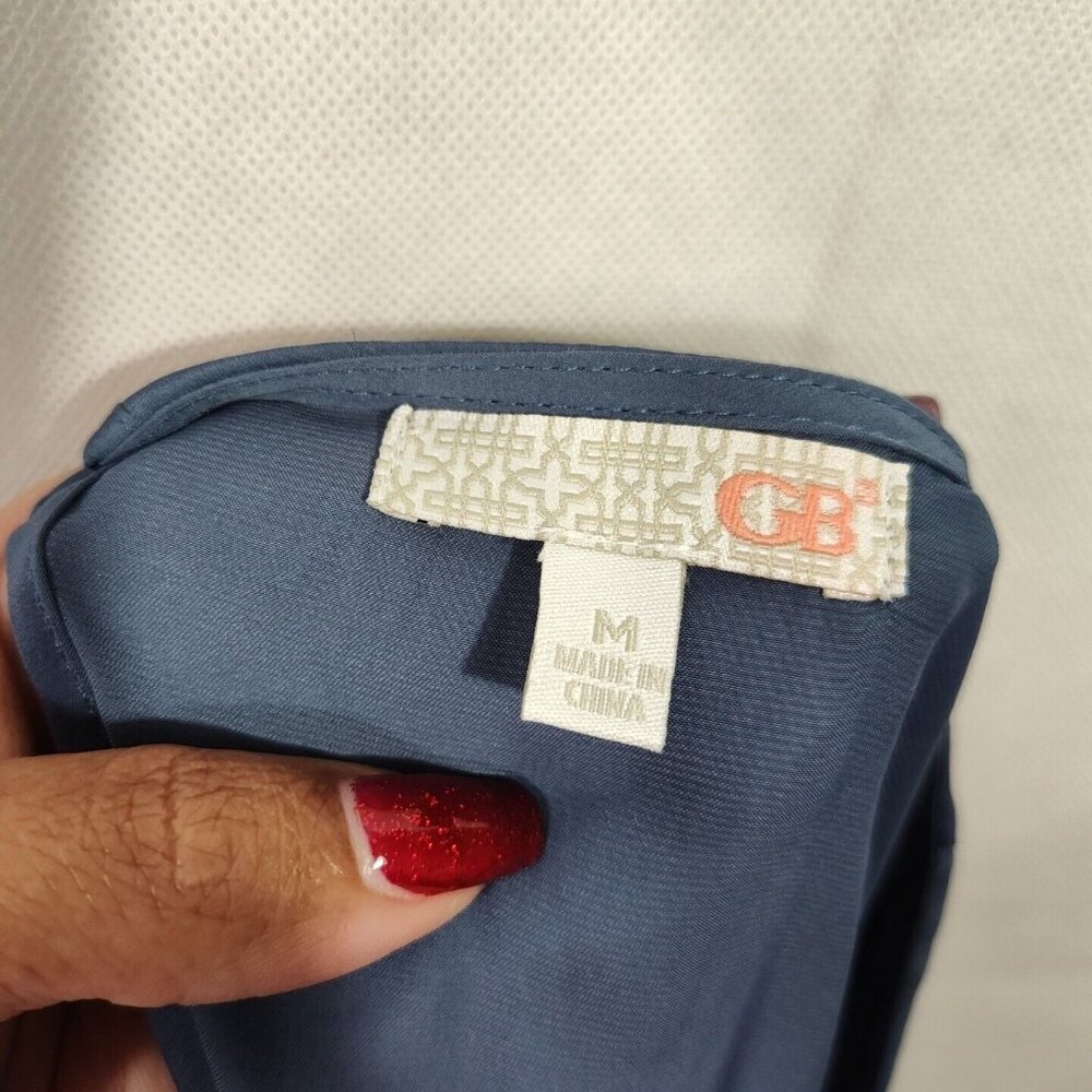 GB Blue Layered Tier Crop Top Shirt Women Size M Long Bell Sleeve Keyhole - Picture 7 of 9